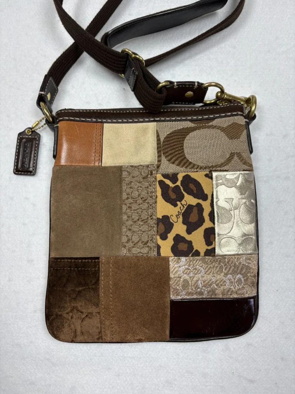 Coach Y2K Patchwork Swingpack Leather Suede Animal Print Boho Chic